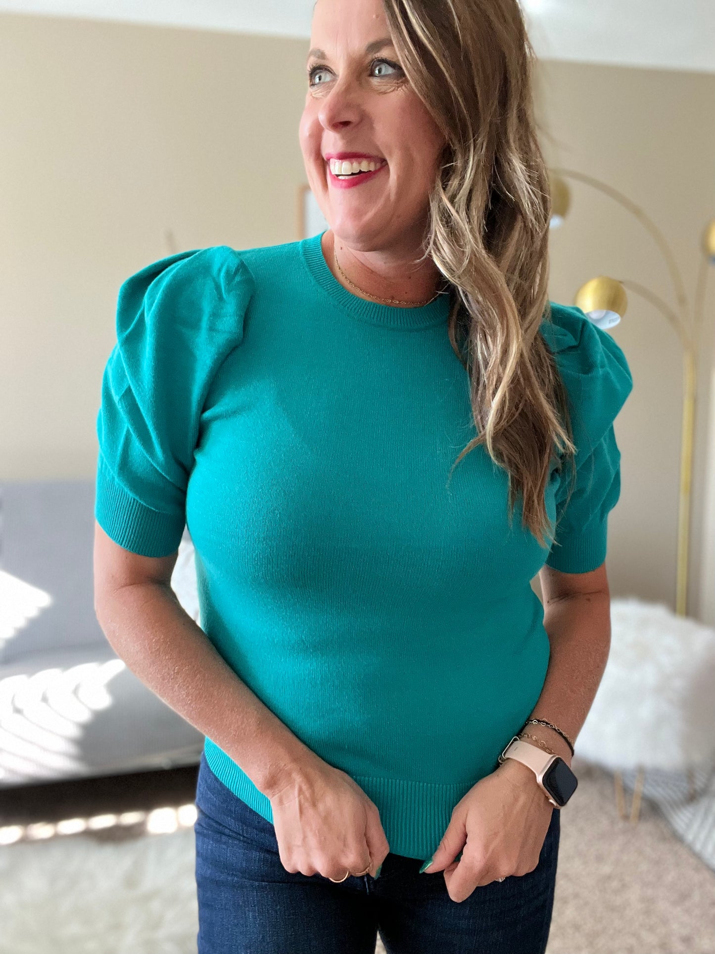 Puff short sleeve sweater - teal