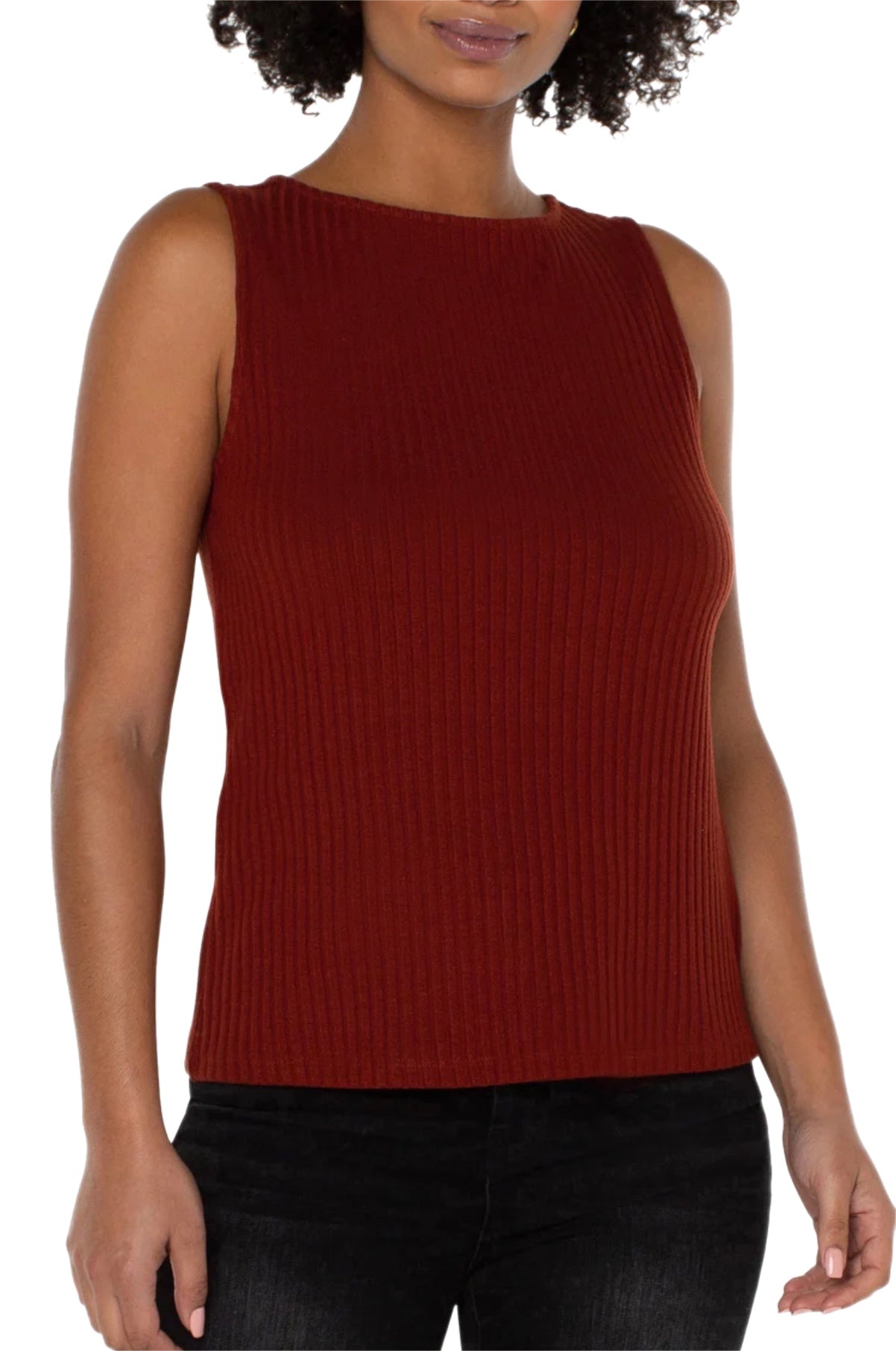 Sleeveless boat neck rib knit top Liverpool cinnamon