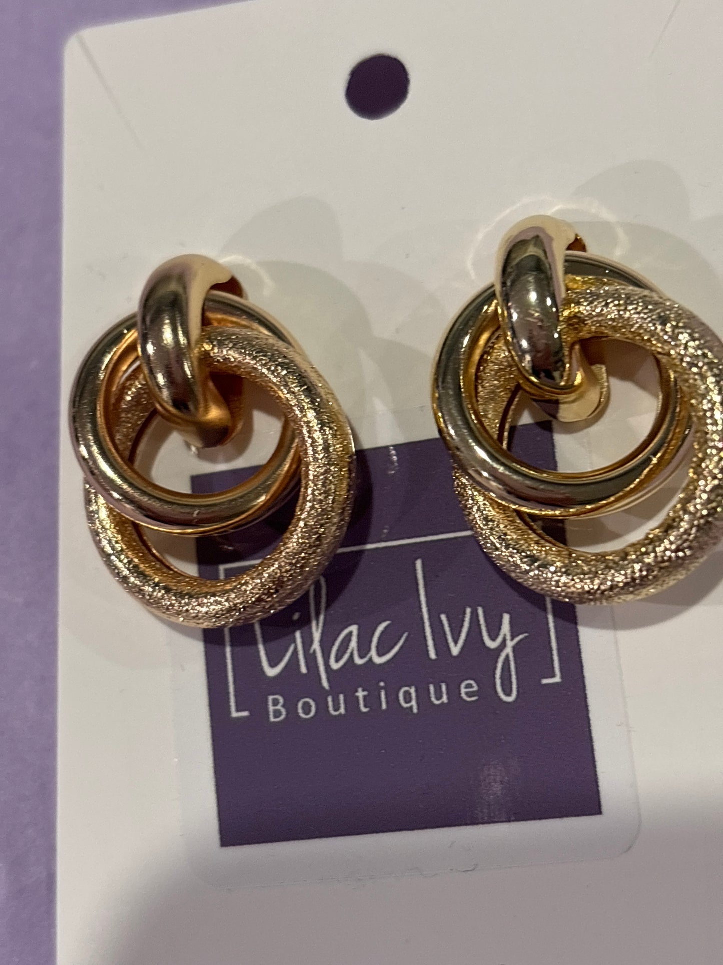 Double circle gold knot earrings
