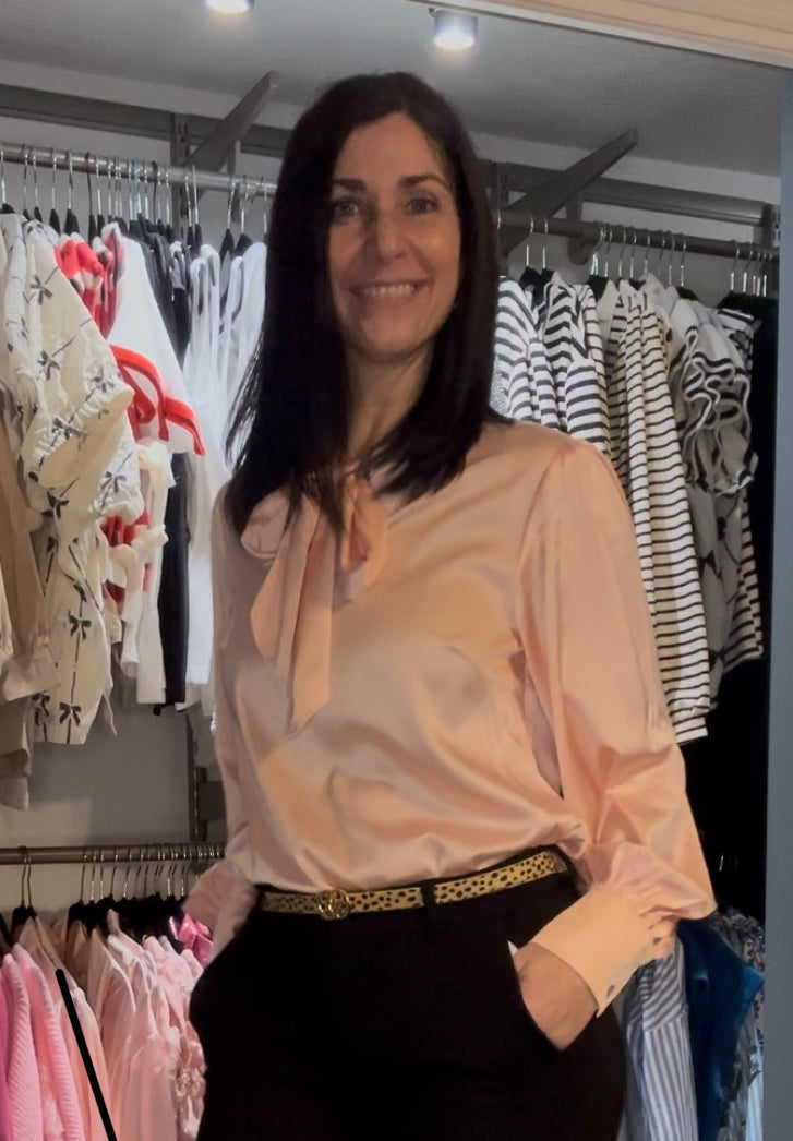 Bubble sleeve satin blouse