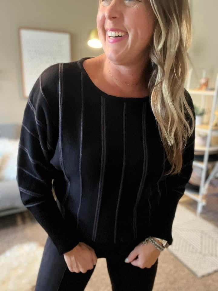 Long sleeve dolman sweater with stripe Liverpool black
