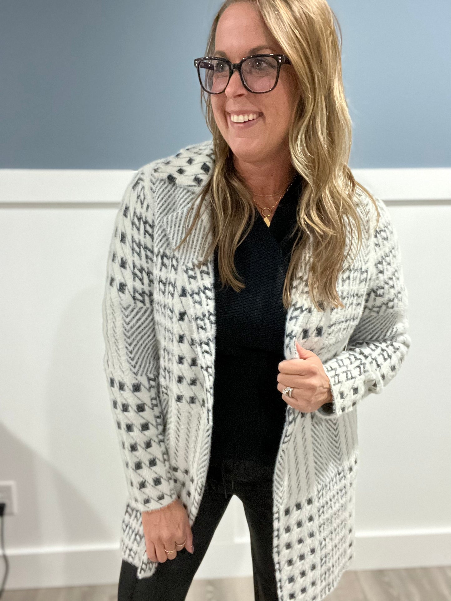Open front sweater coat Liverpool black/white