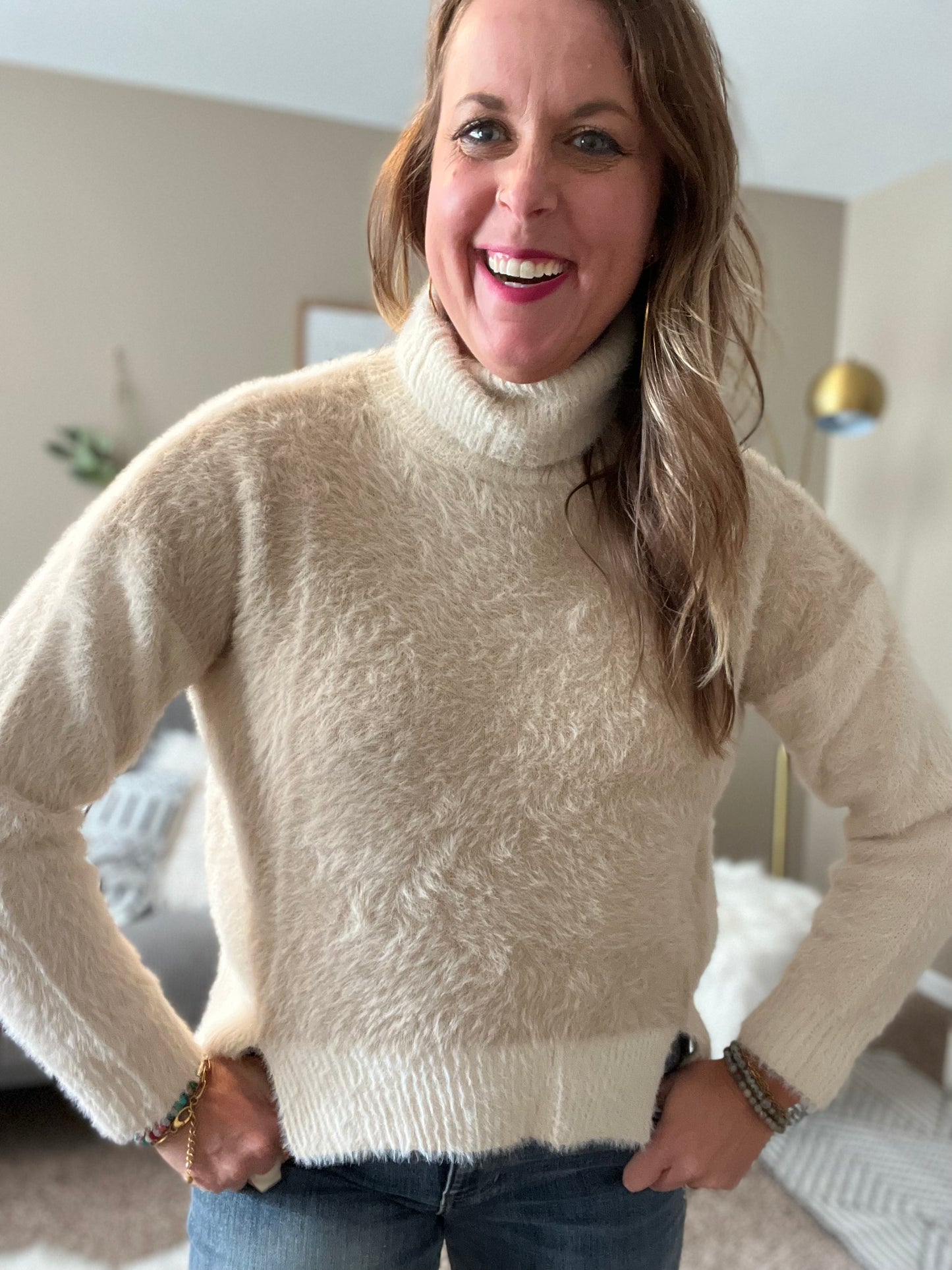 Fuzzy turtleneck sweater