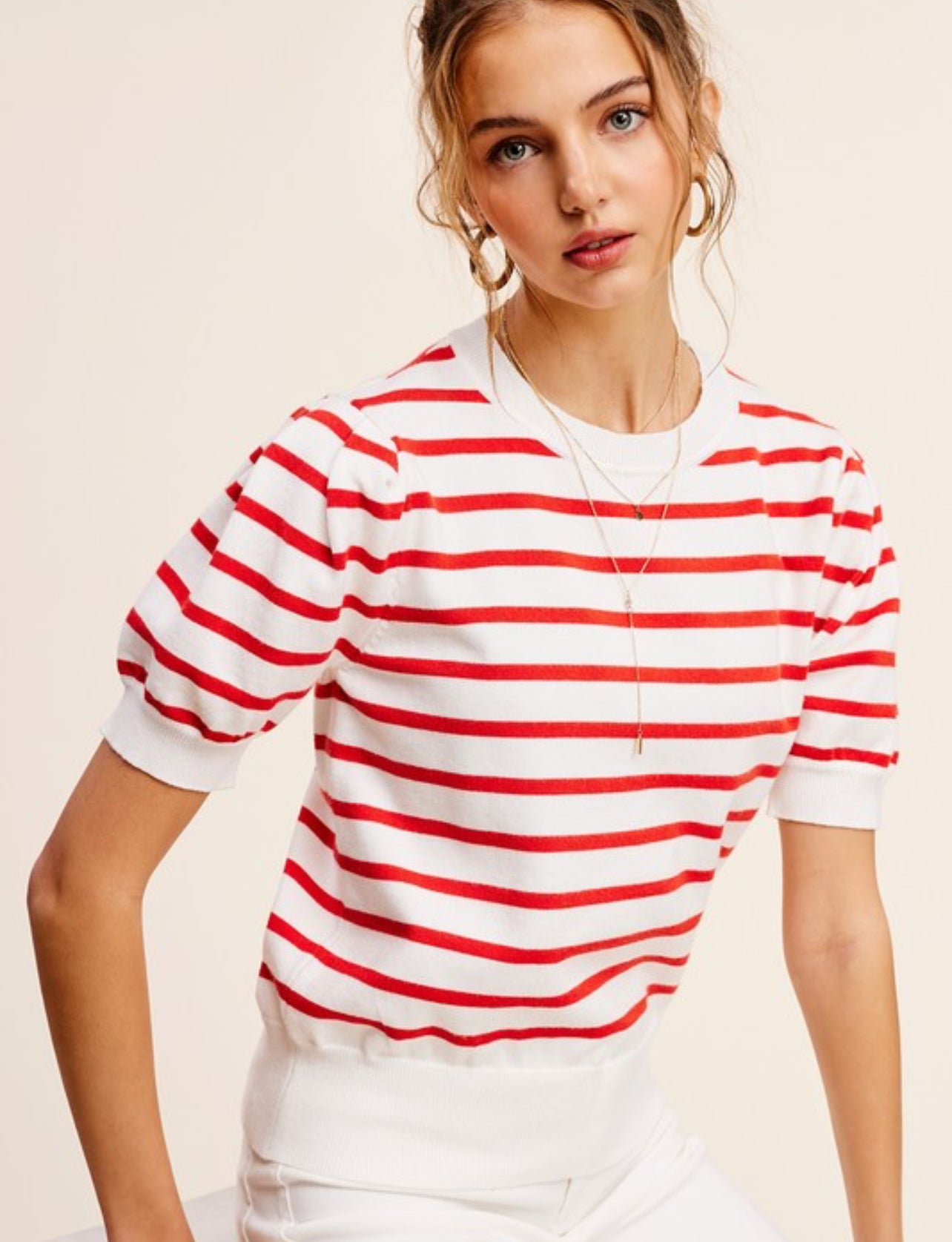 Puff, short sleeve striped sweater