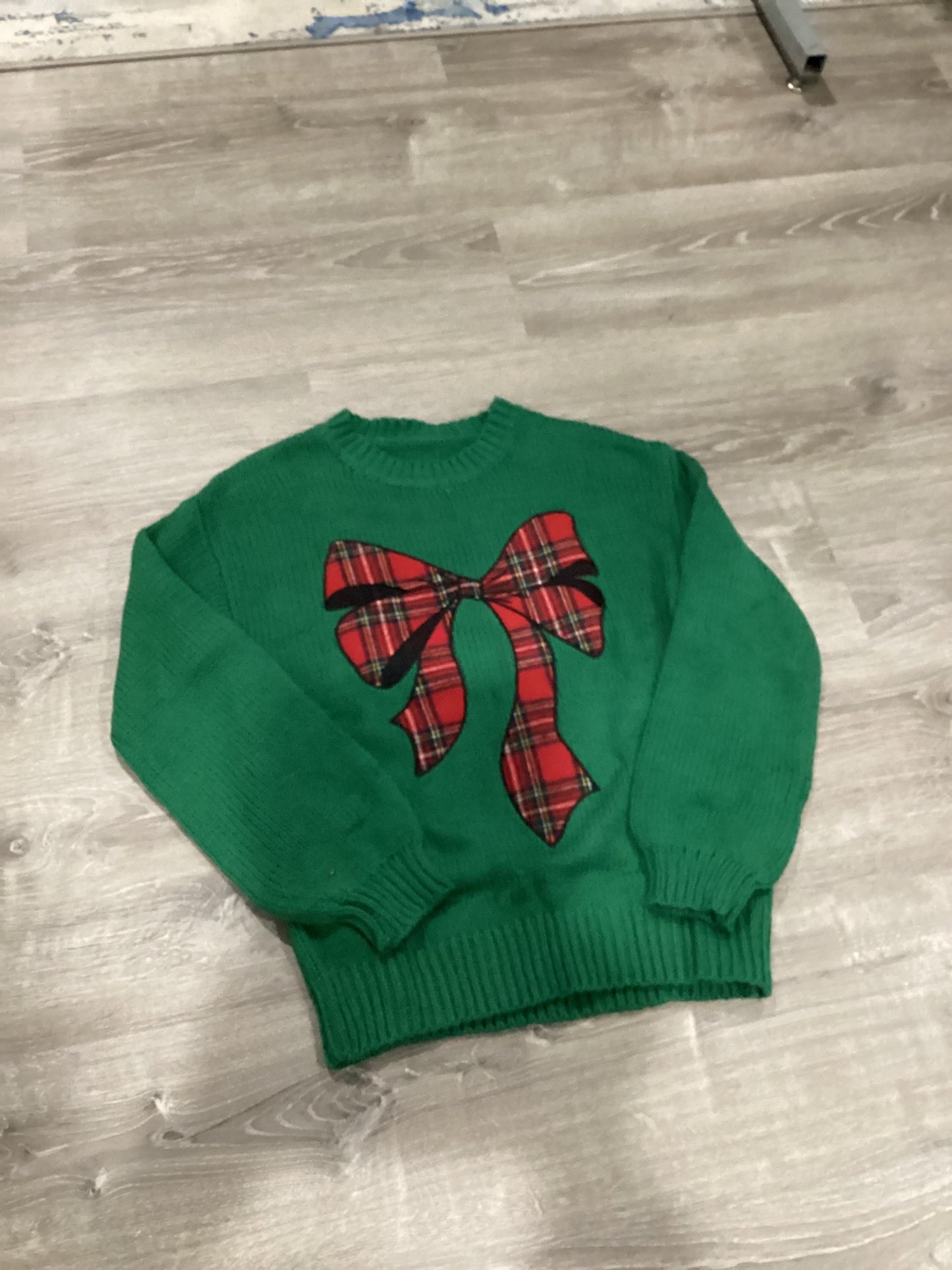 Plaid Christmas bow sweater