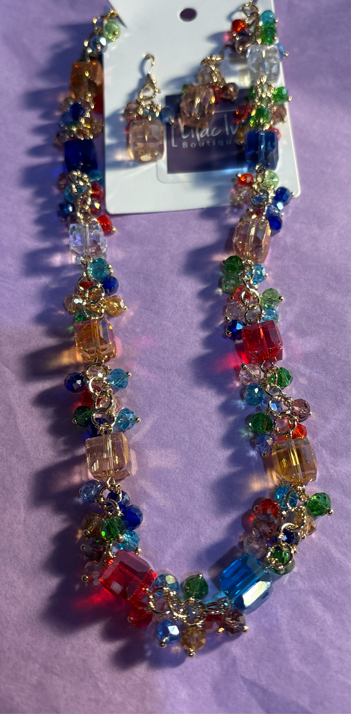 Multicolored crystal necklace and earrings
