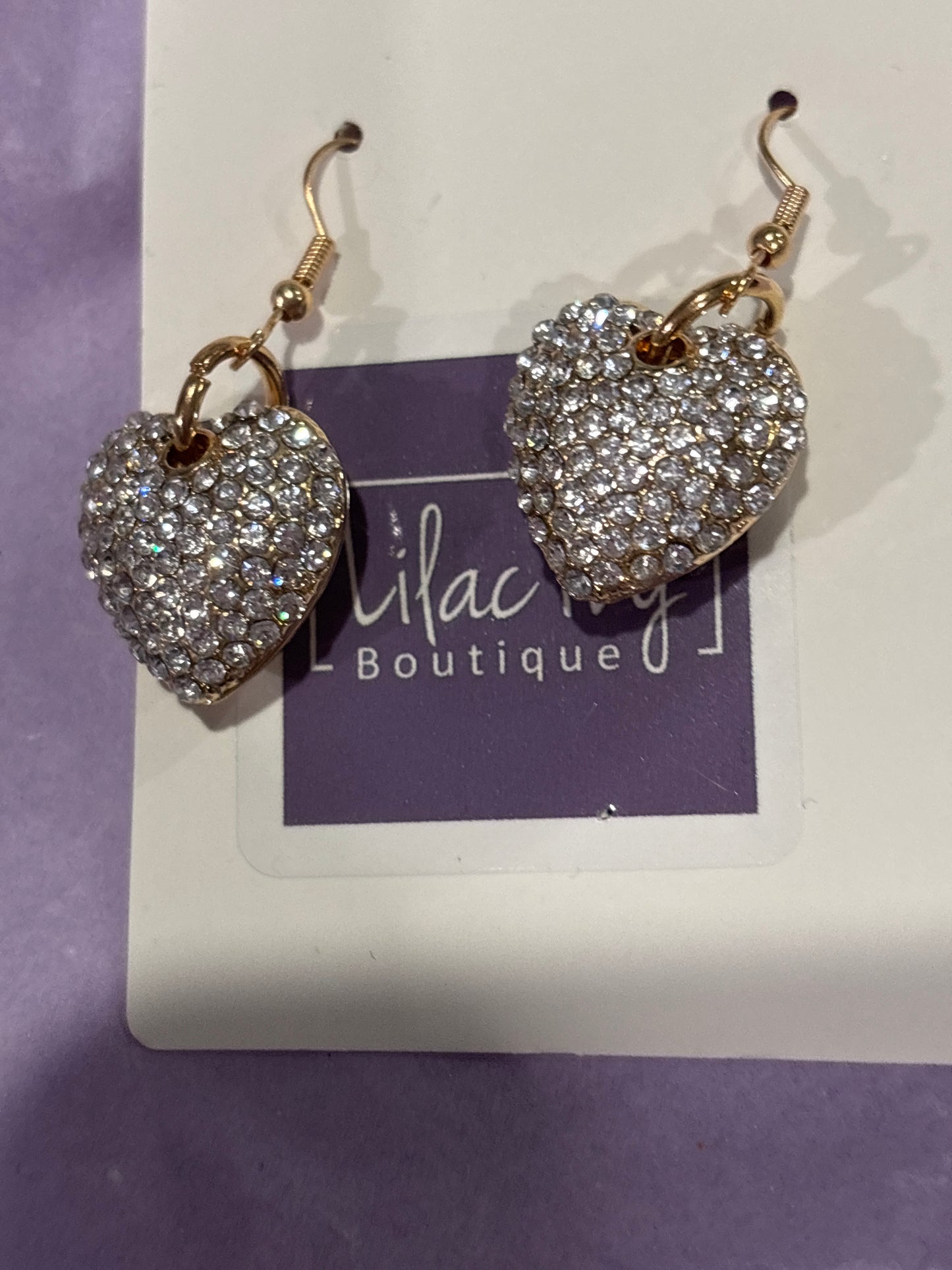 Rhinestone heart dangle earrings
