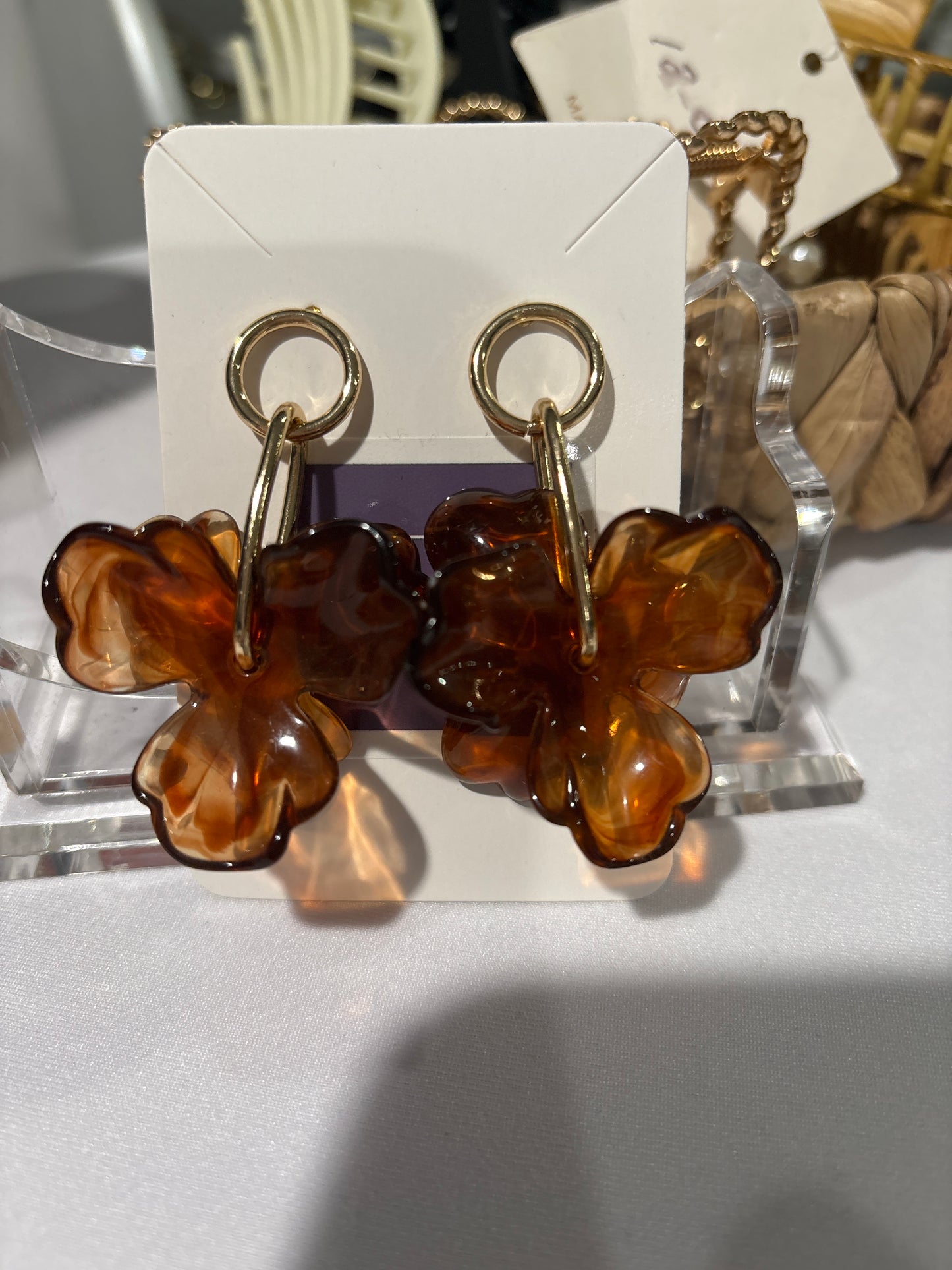 Tortoiseshell acrylic flower earrings