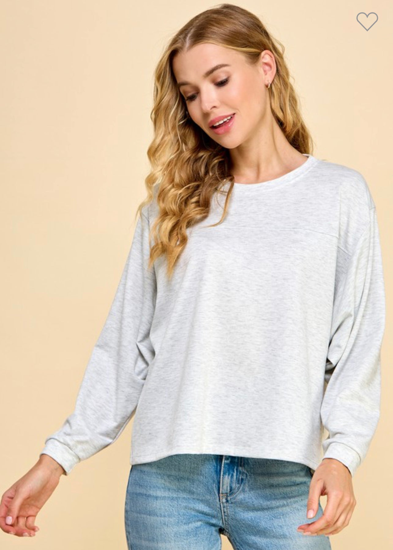 Dolman sleeve drop shoulder long sleeve top heather grey/ivory