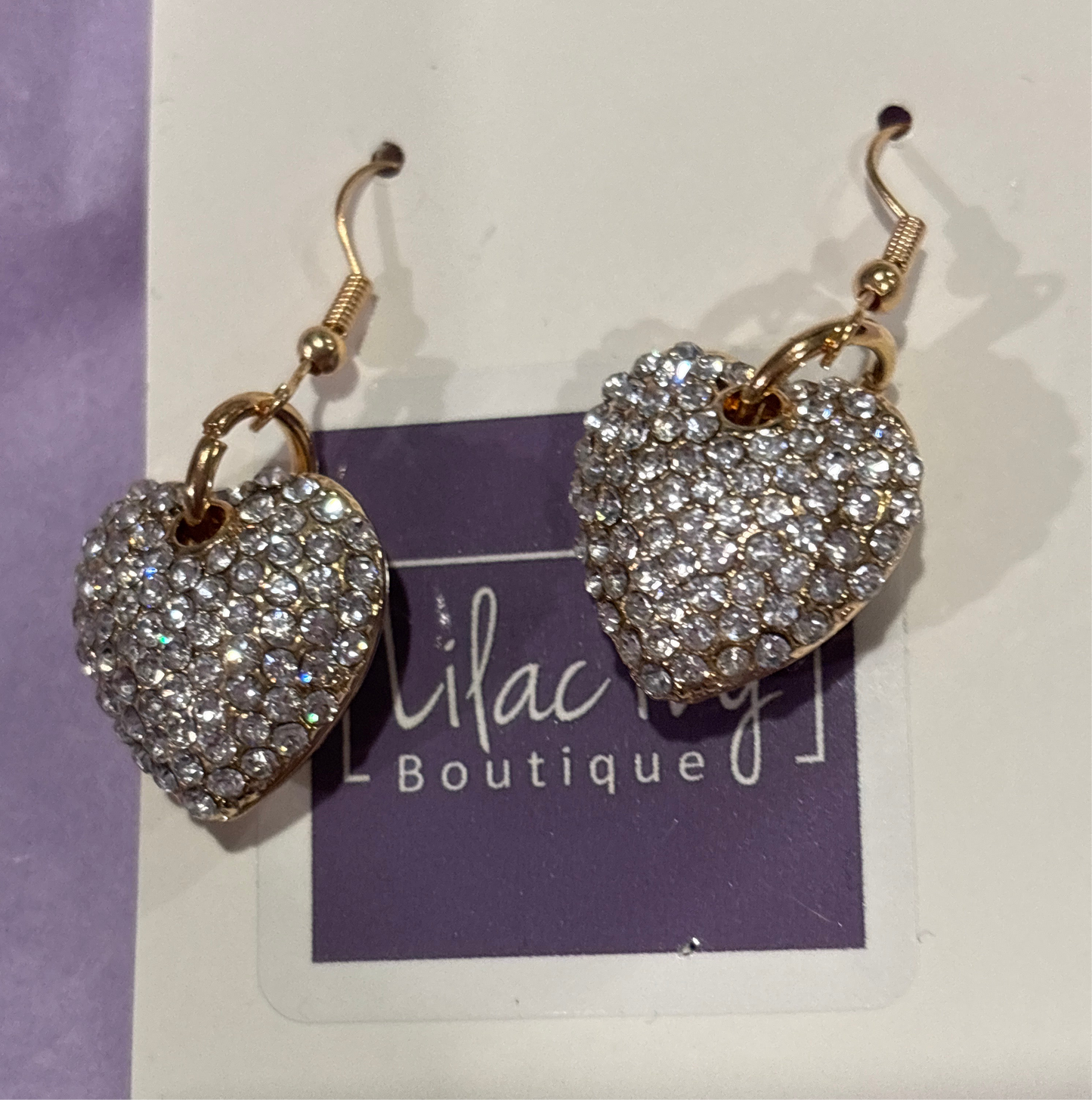 Rhinestone heart dangle earrings