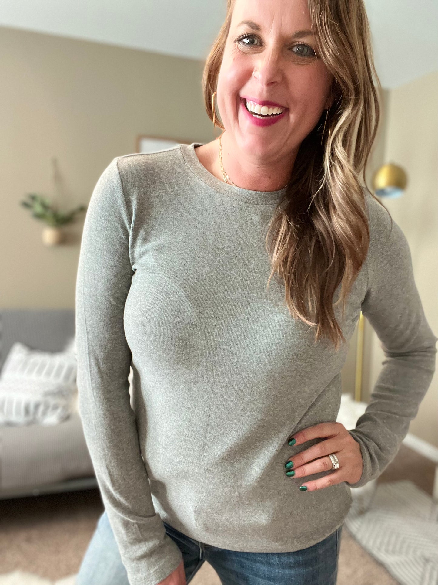 Brushed round neck knit top