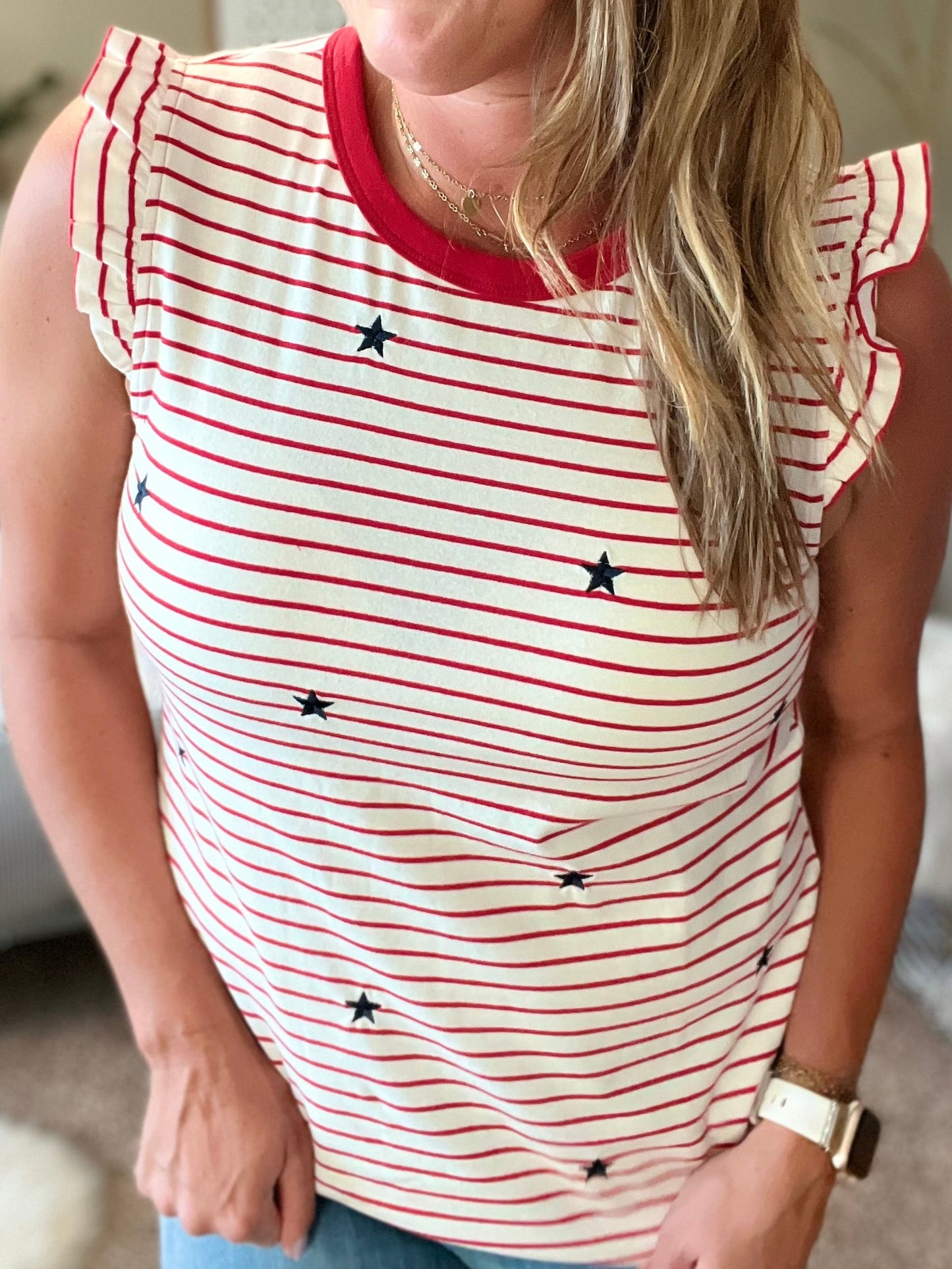Star embroidered Striped T-shirt