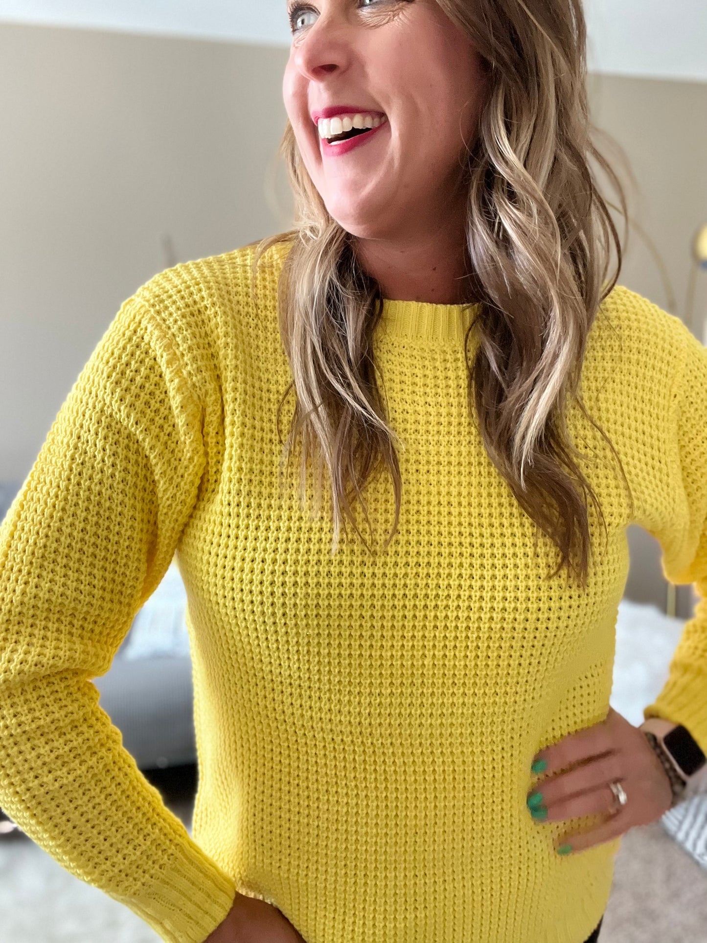 Hi-low waffle sweater- yellow