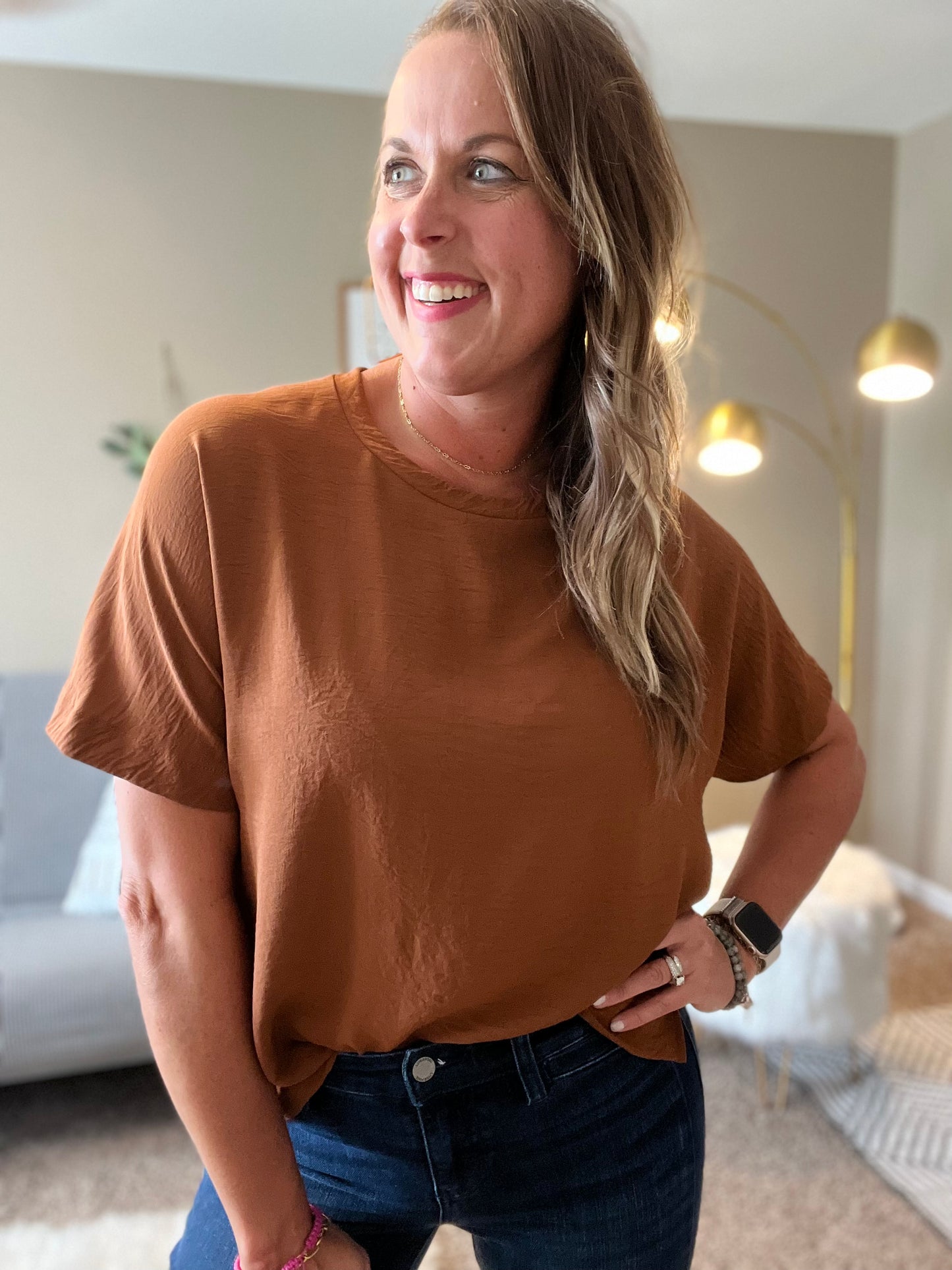 Short sleeve blouse - cognac
