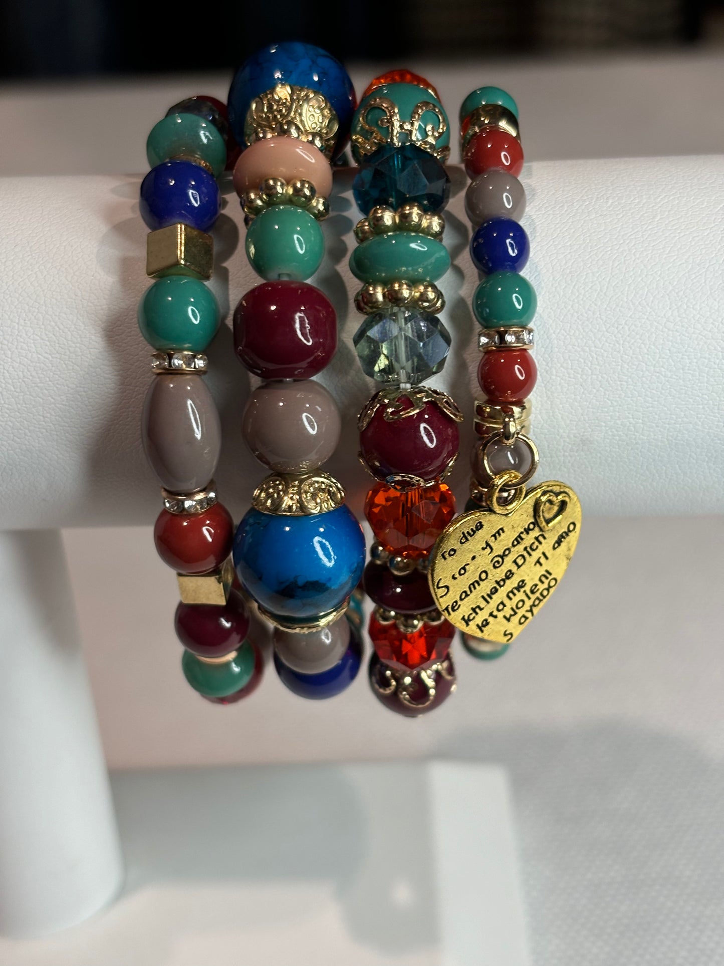 Heart charm mix beads stretch bracelet