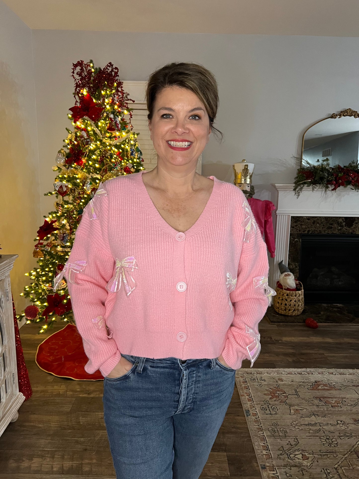 Bow detailed cardigan sweater