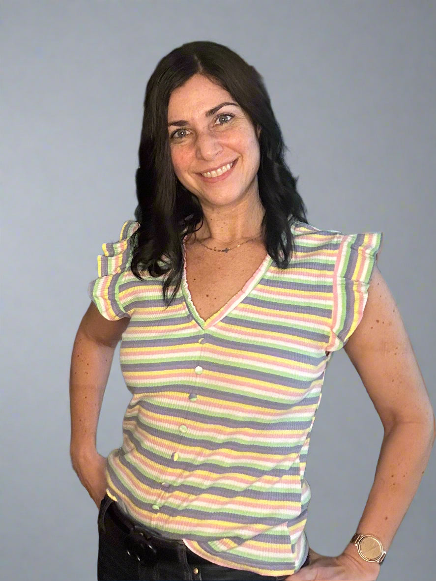 Flutter sleeve knit, striped top