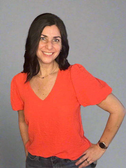 Airflow bubble sleeve top - bright coral