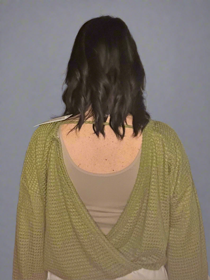 Waffle knit open back bell sleeve top