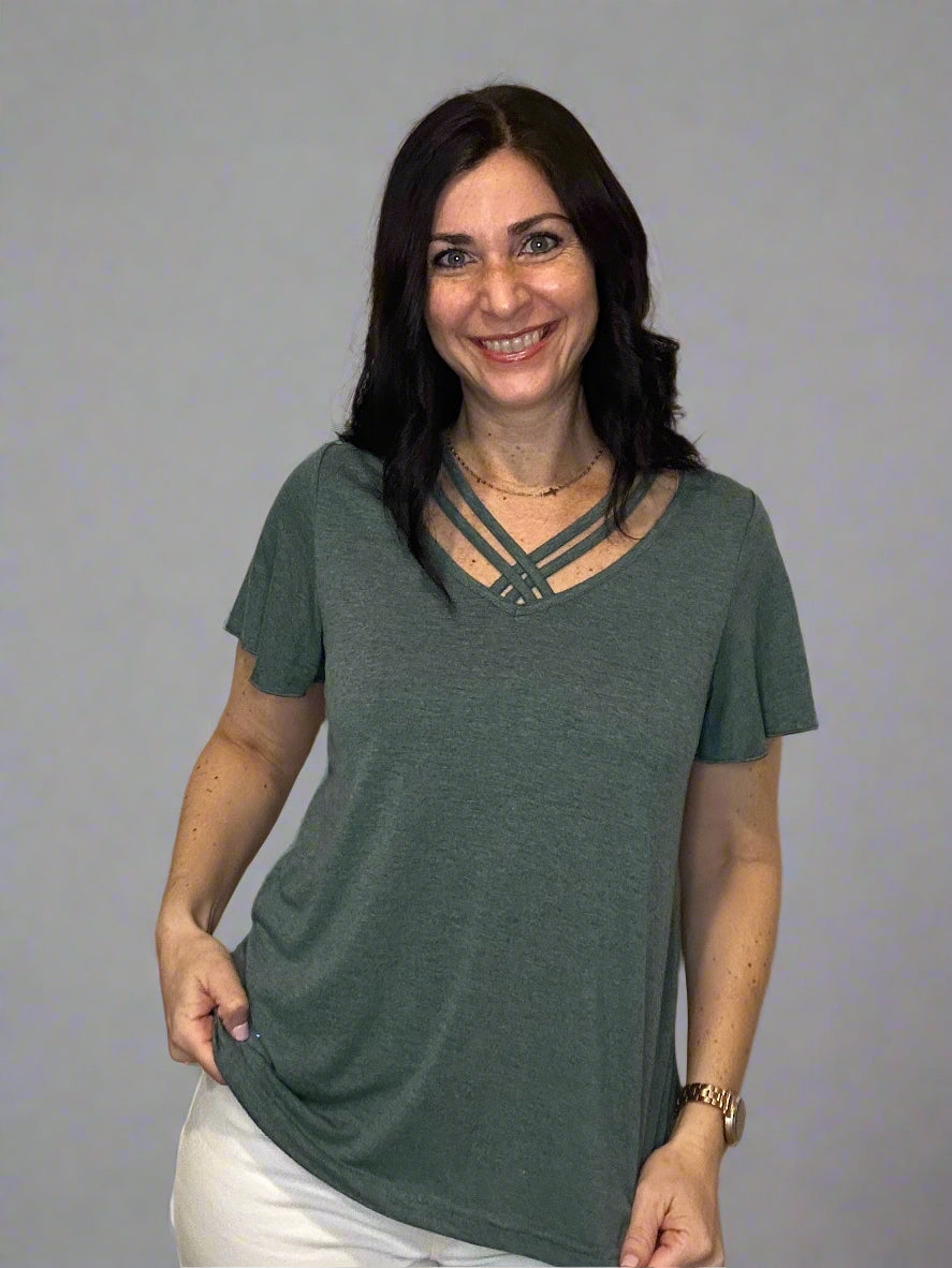 Crisscross V-neck T-shirt