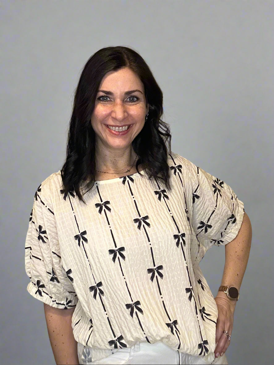 Bow print short sleeve top