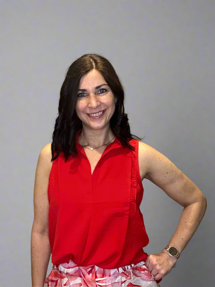 sleeveless collared V-neck top