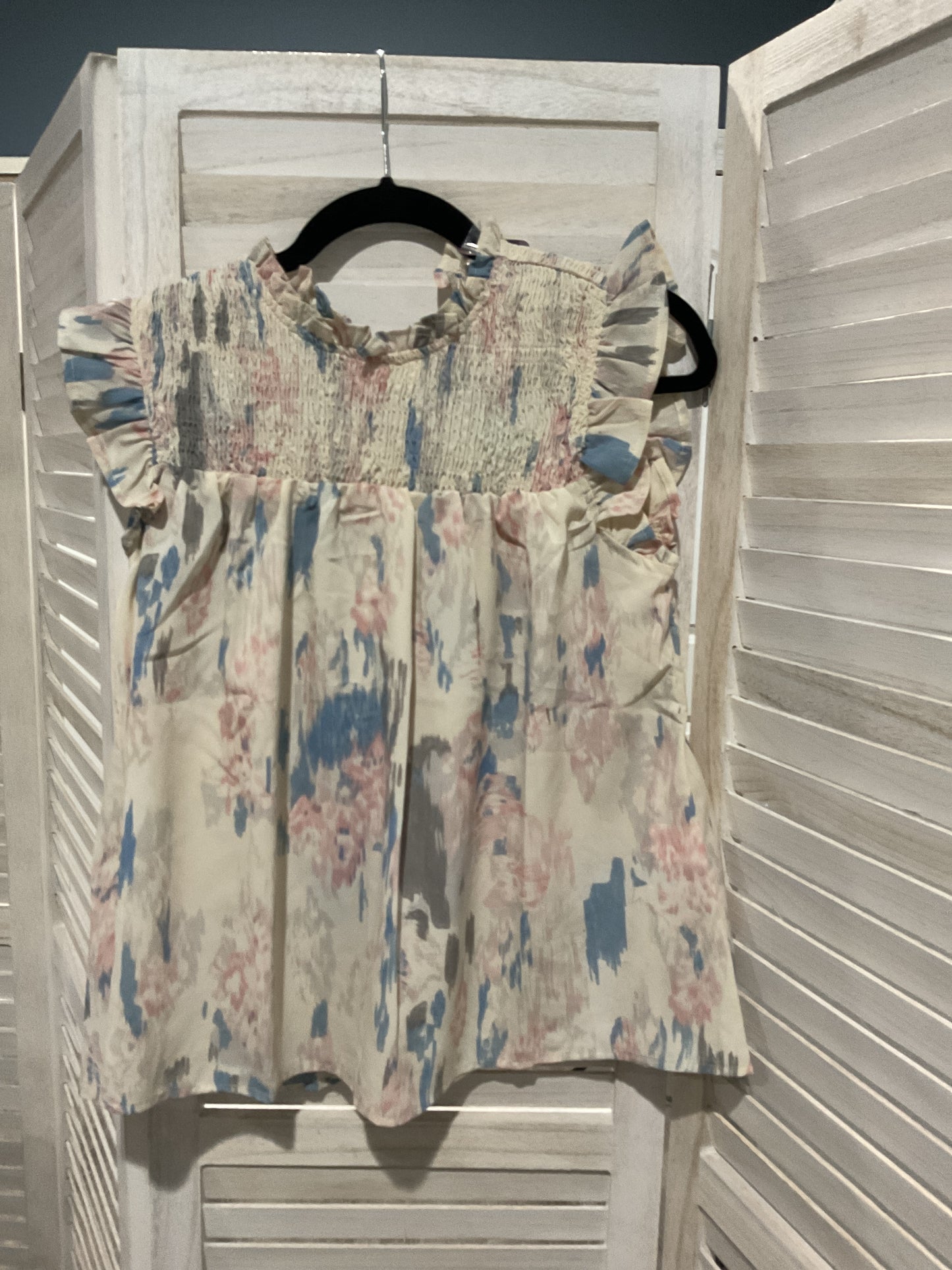 Water color smocked ruffle top - Ivory in stock only