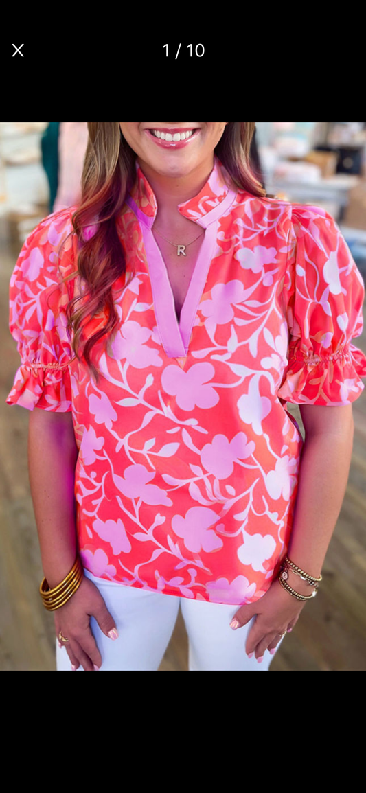 floral, short sleeve blouse