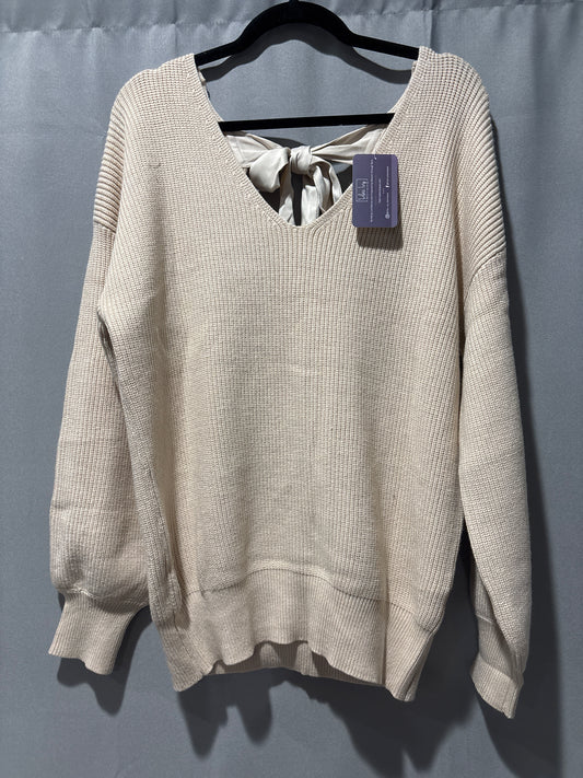 Beige V-neck sweater with tie