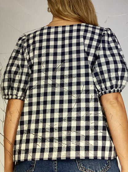 V-neck gingham checked top