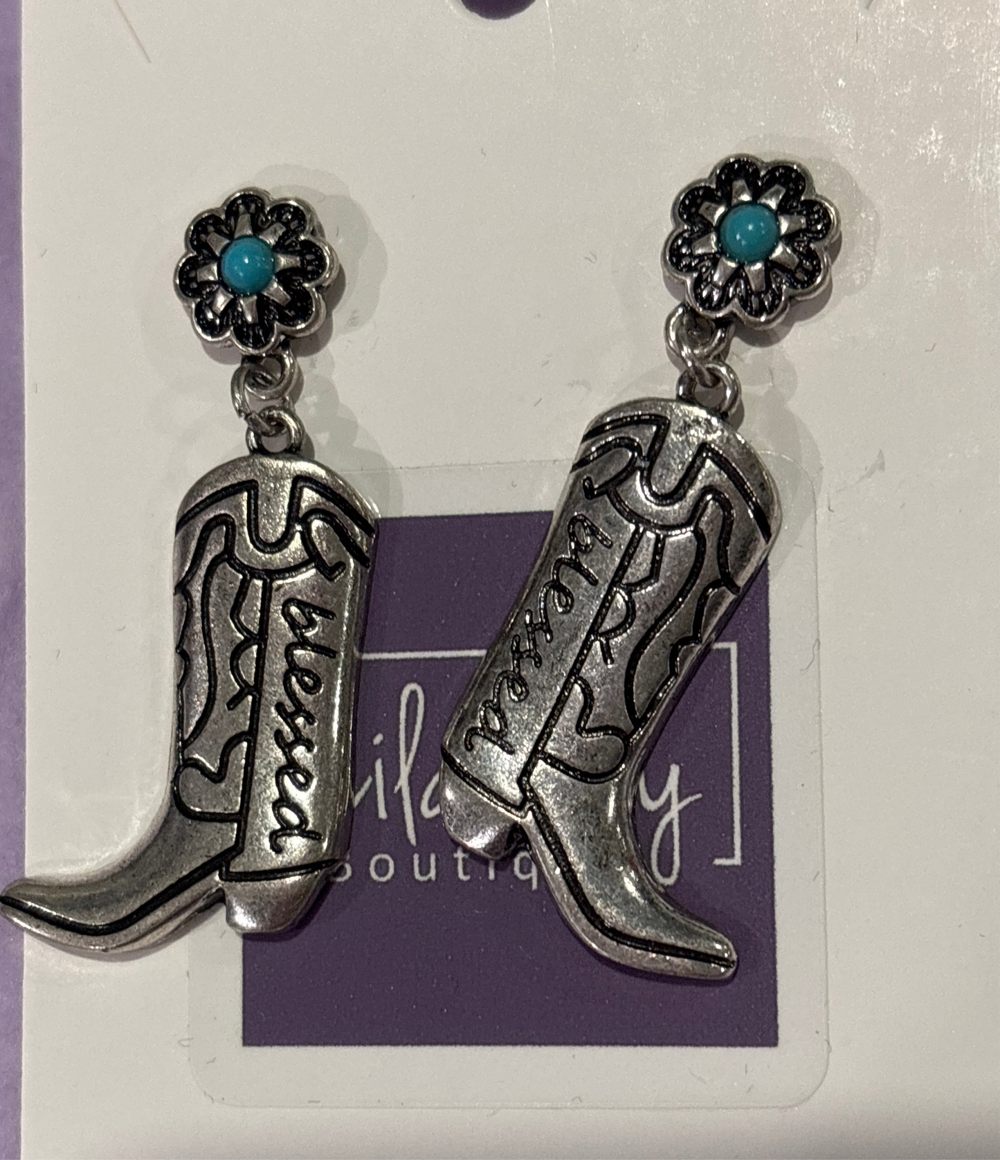 Silver cowboy boot earrings