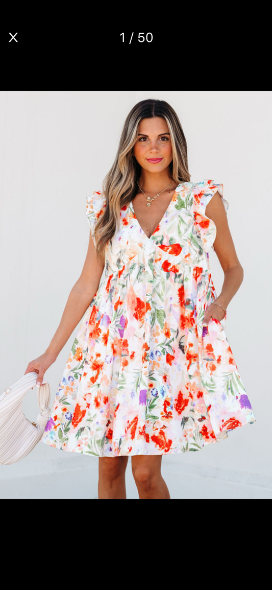 Floral double ruffle sleeve mini dress