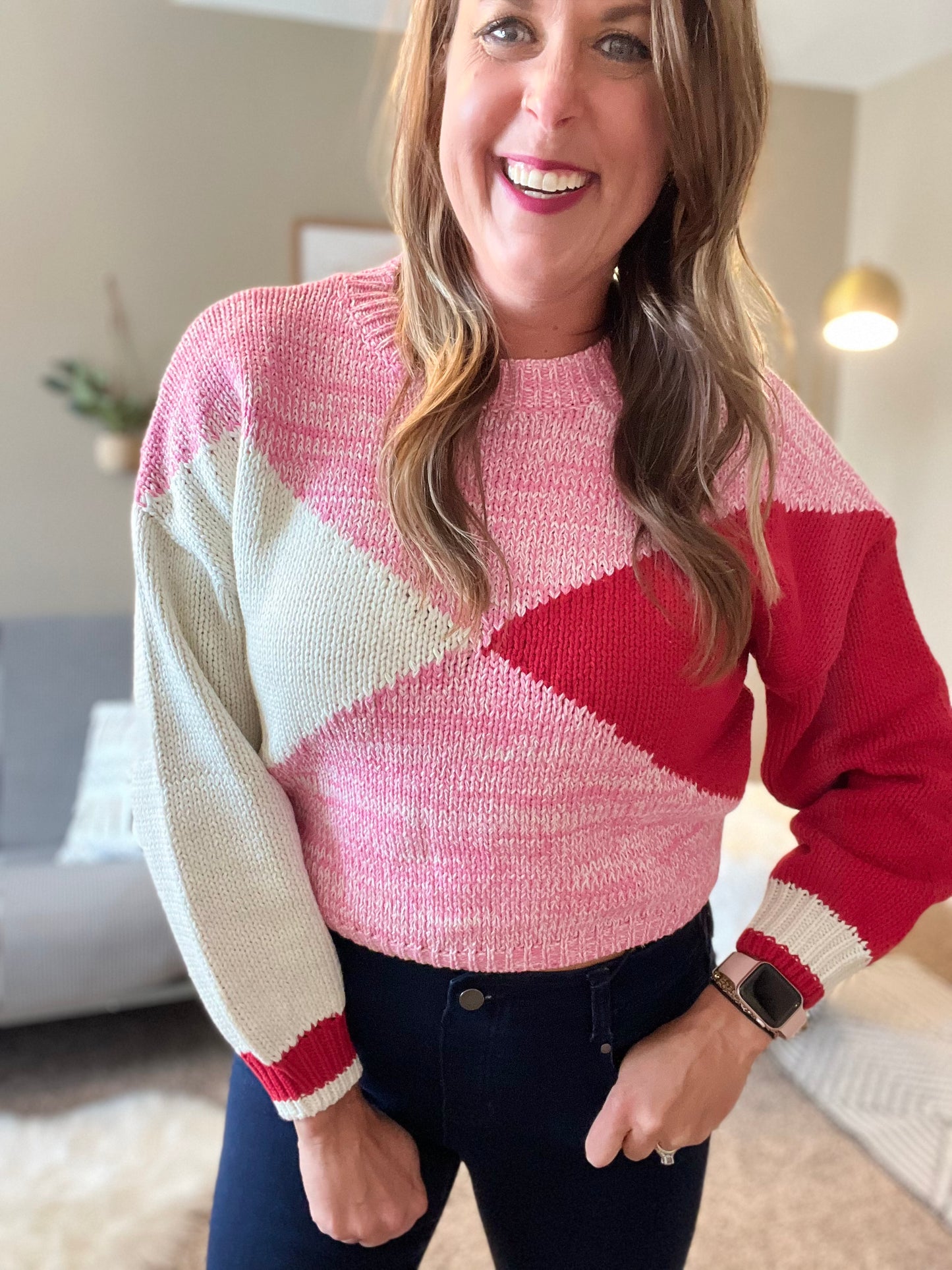 Color block sweater pink/red