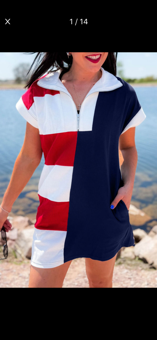 Navy blue americana, zip up mini dress
