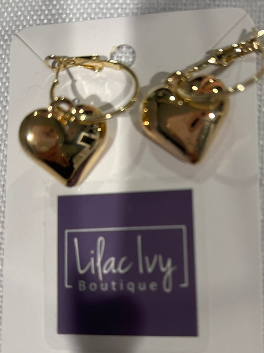 Gold heart hoops