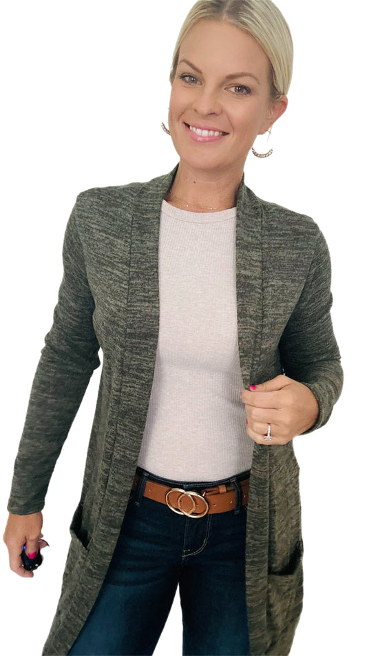 Two tone hashi brushed cardigan - olive