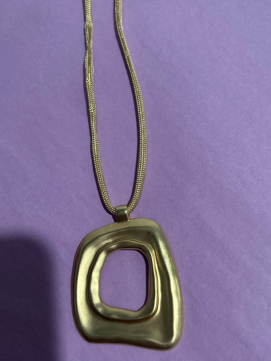 Brushed gold square pendant with center hole