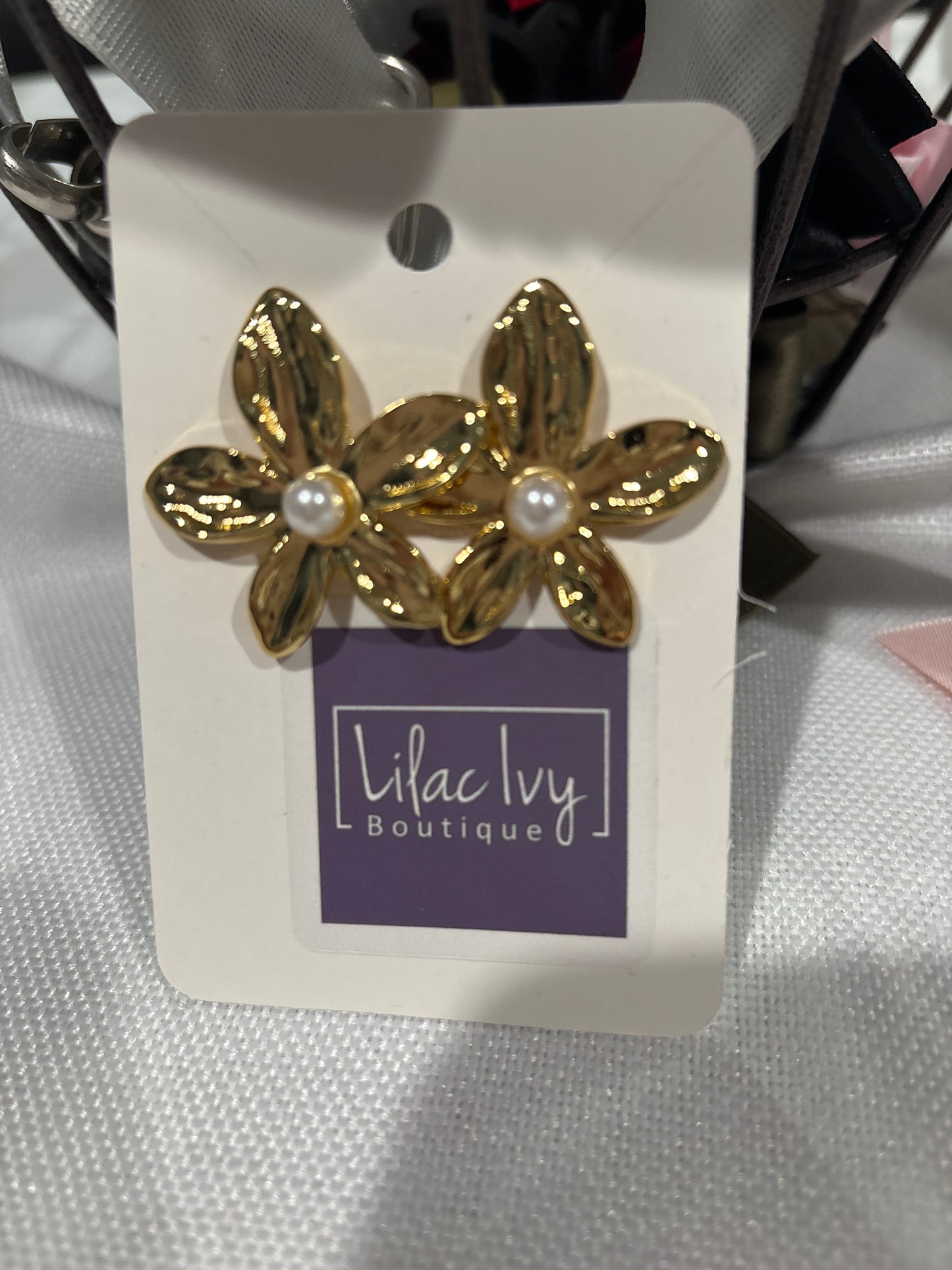 Textured Gold flowers with pearl center