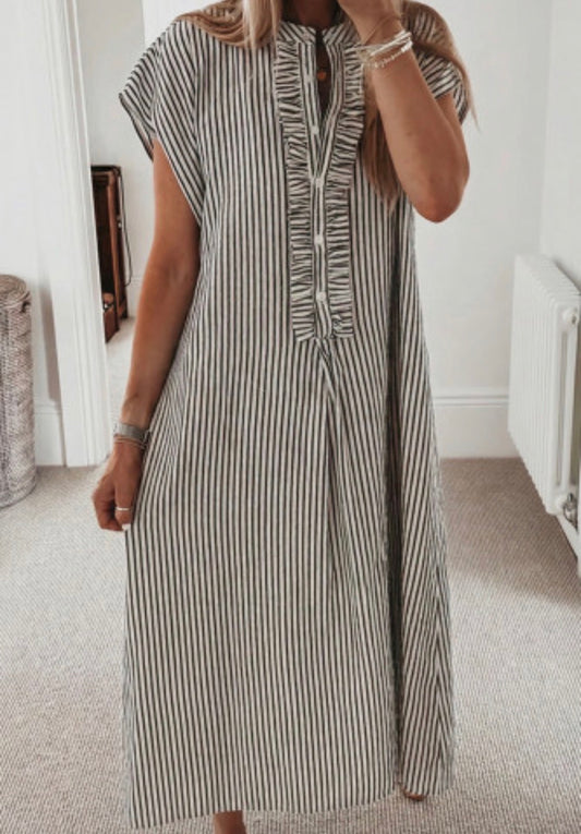 Black stripe short sleeve long dress