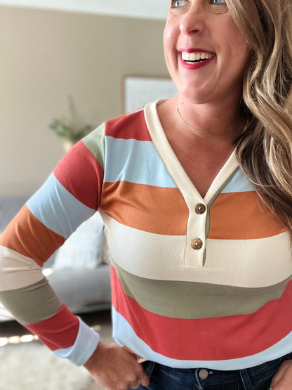 V-neck long sleeve stripe top