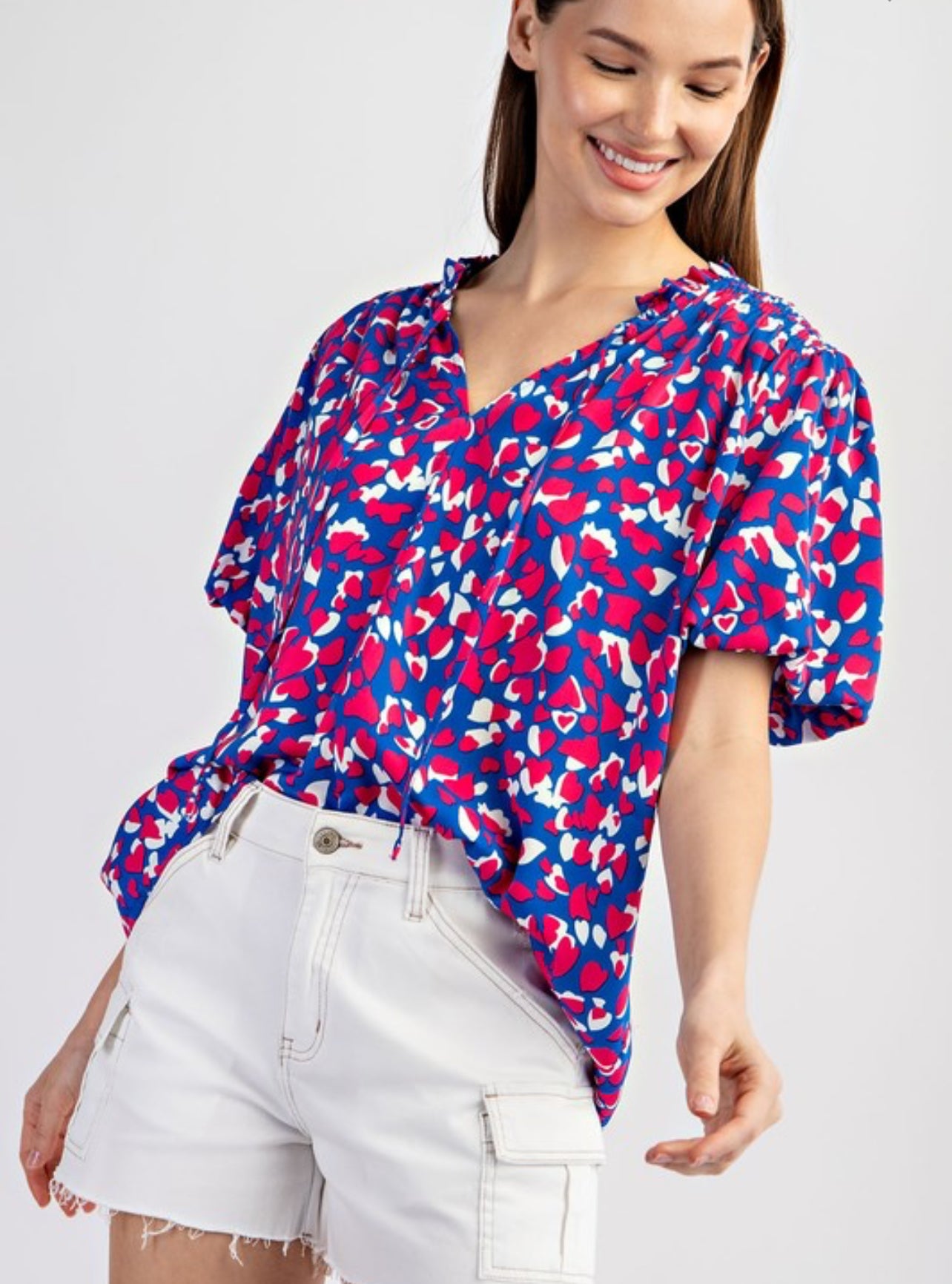 Print puff sleeve blouse - Royal blue
