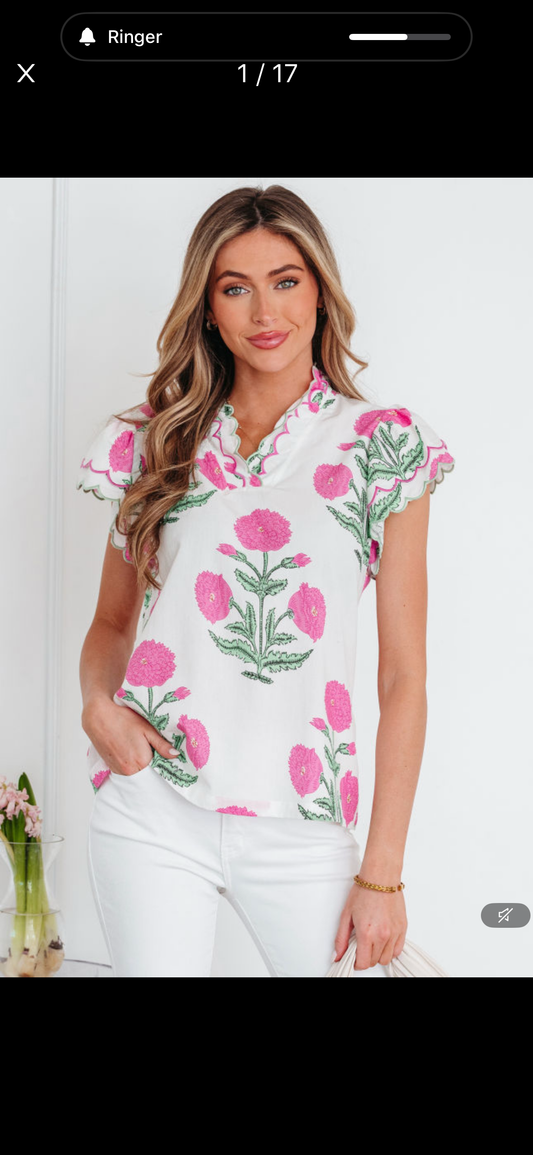 Wild flower, print, scallop detail blouse