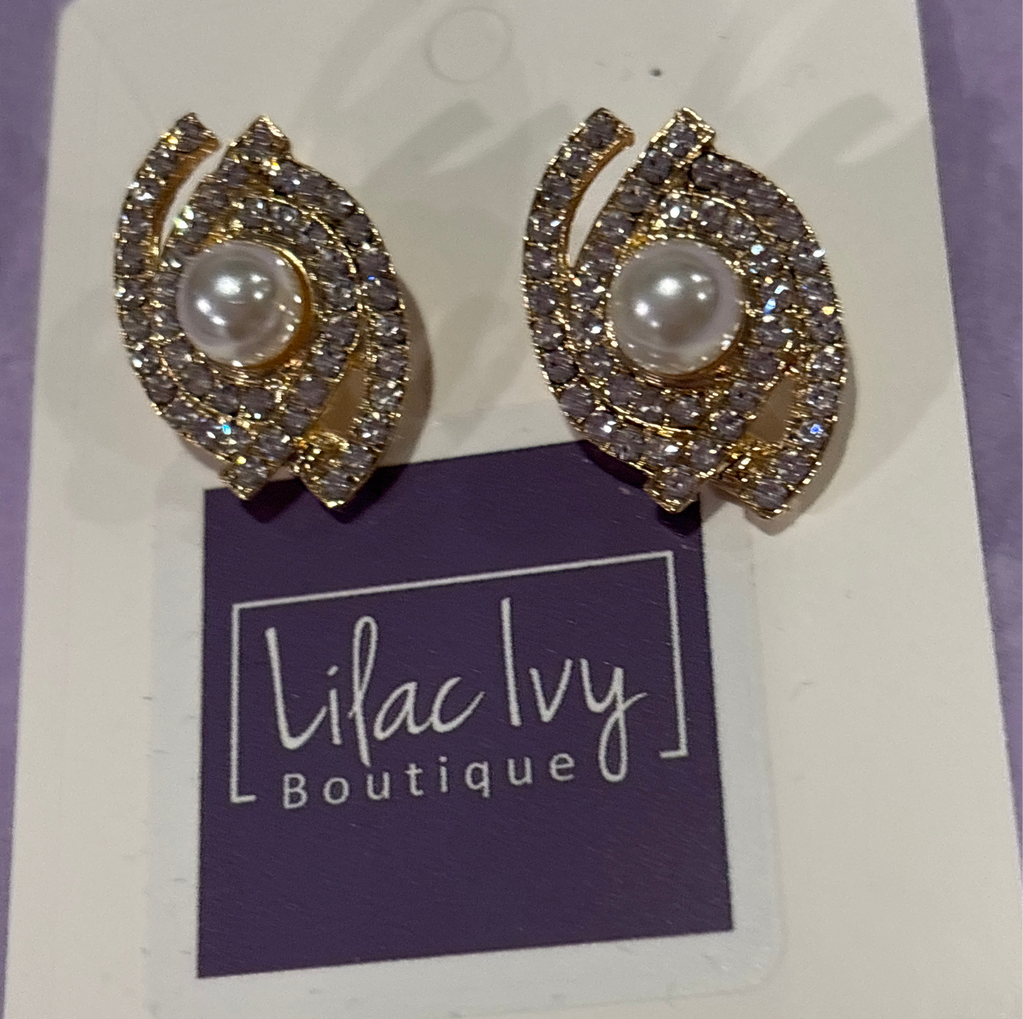 Rhinestone and pearl clip earrings