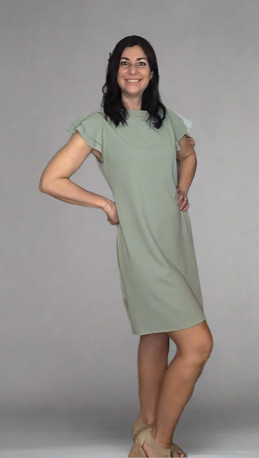 Ruffle sleeve solid tunic dress