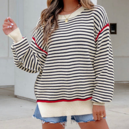 Black stripe ribbed trim sweater