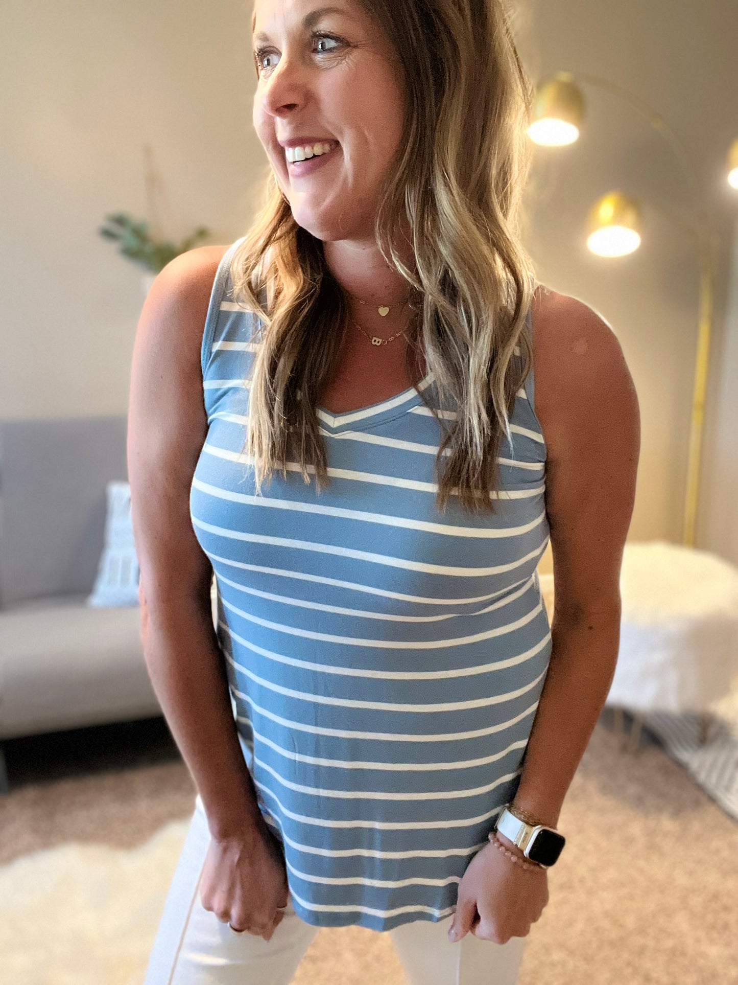 Striped sleeveless V-neck top