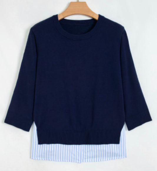 Navy blue long sleeve striped sweater