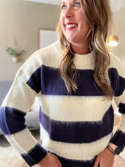 Fuzzy, striped pull over