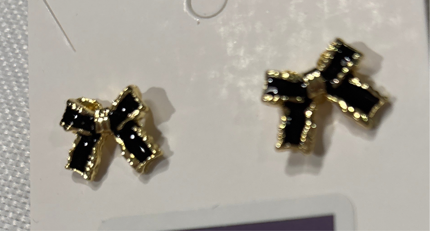 Black enamel bow earrings