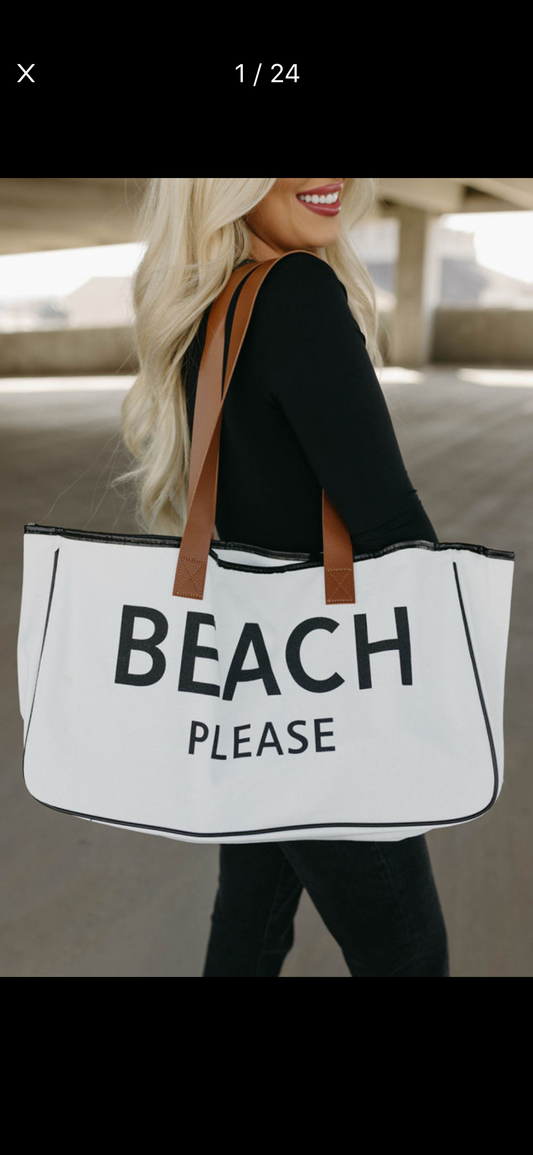 Beach please print large canvas tote￼